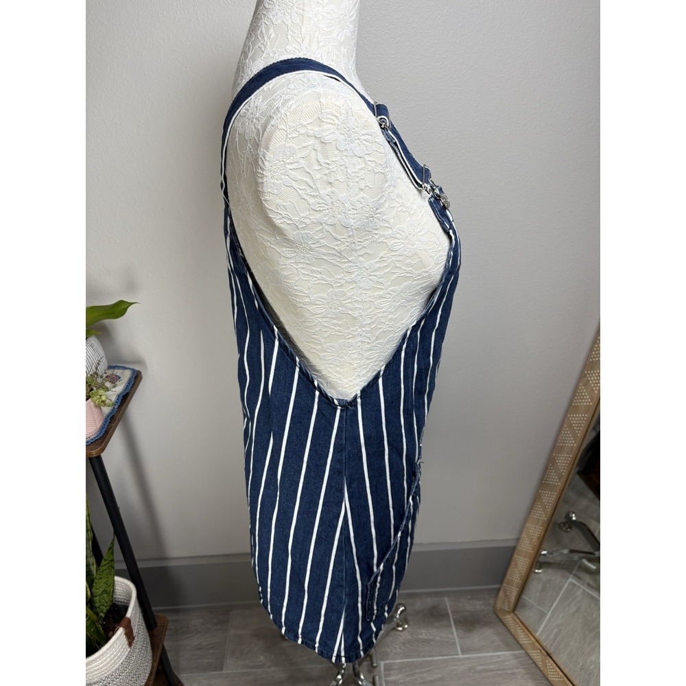 Stradivarius Womens 4 Blue Pinstripe Overall Dress Pinafore Coastal Preppy - Picture 7 of 14